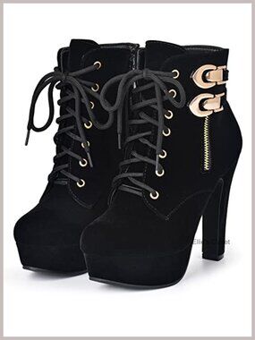 Chunky Heel Platform Ankle Boots Women Lace Up Suede Block Heel Booties